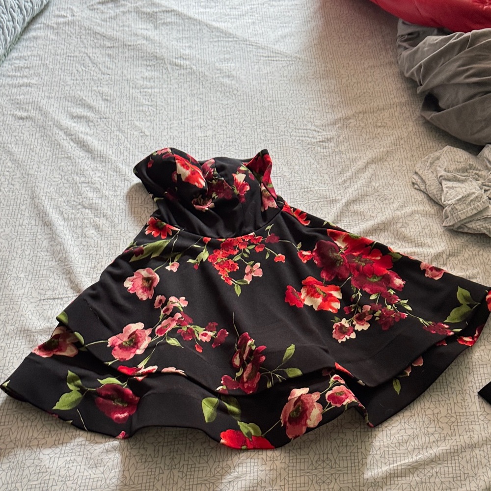 B Darlin Black and Red Floral Kids Dress
